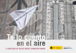 Cartel del V concurso de relato breve Te lo cuento en el aire de la Fundacin Enaire.