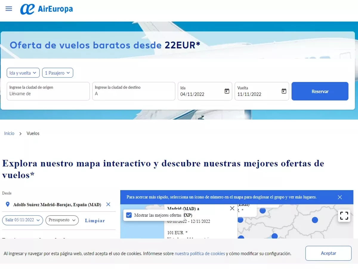 Web de la compaa area Air Europa. Imagen: Air Europa