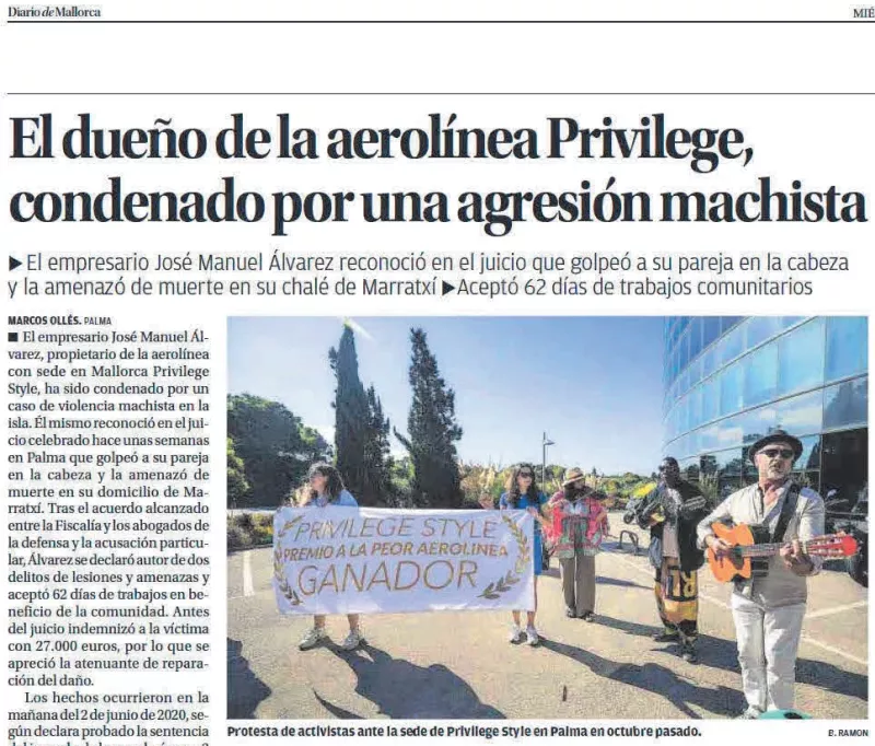 Noticia en el Diario de Mallorca sobre el presidente de Privilege Style.