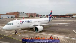 Nuevo avin A320neo de Latam que utiliz un 30% de SAF. Foto: Latam