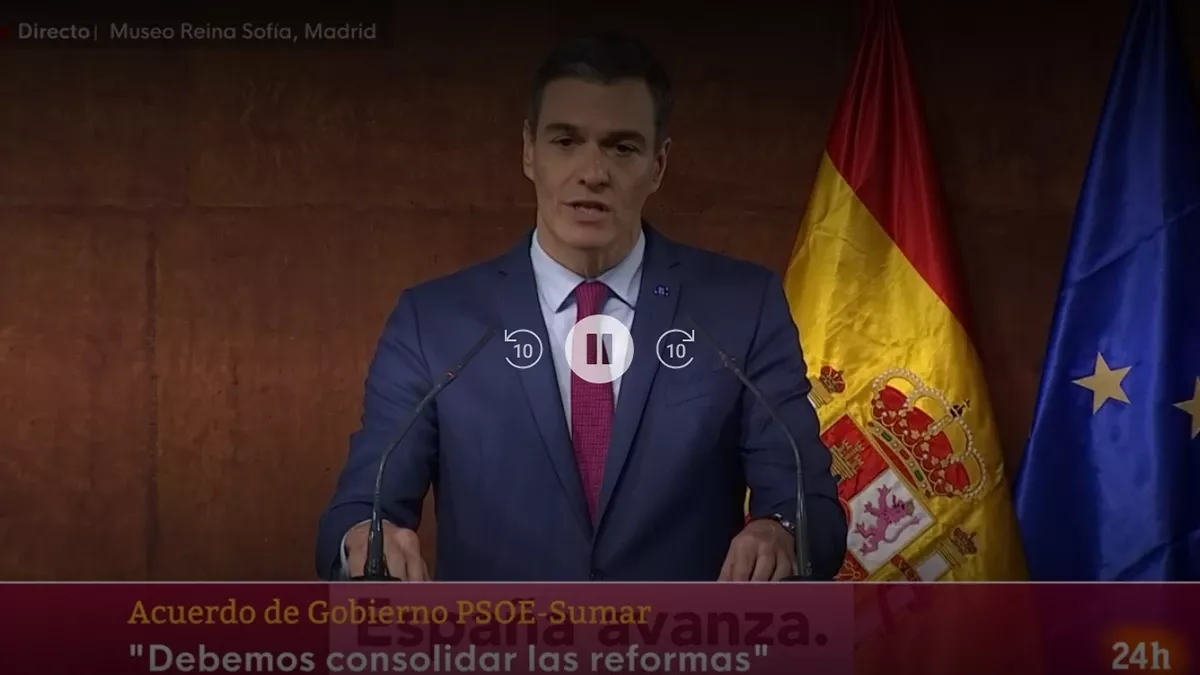 Foto 1: Pedro Snchez durante su explicacin del pacto con Sumar. Foto: RTVE 