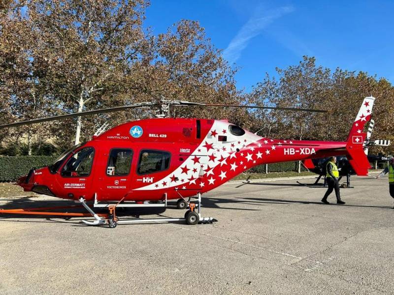Todas las grandes empresas de helicpteros estn presentes en la feria, en IFEMA podemos ver un Bell 429 Global Ranger de Swiss Helicopter.