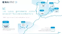 Mapa con vuelos gestionados por Enaire de enero a diciembre de 2023.