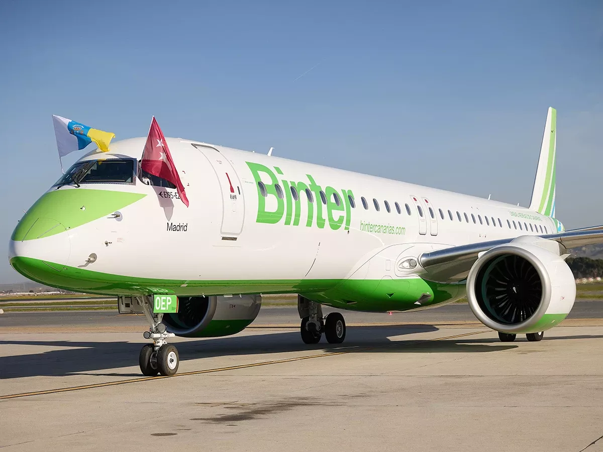 Embraer E195-E2 de Binter del vuelo inaugural de la ruta Madrid y Canarias de Binter. Foto: Binter
