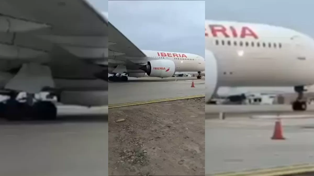 Imagen del A350 de Iberia que choc contra un poste de luz. 