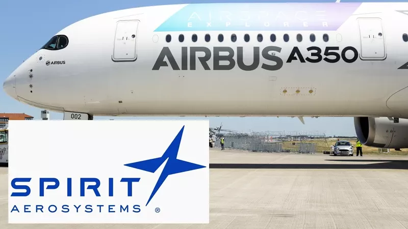 Avin A350 de Airbus y logo de Spirit AeroSystems.