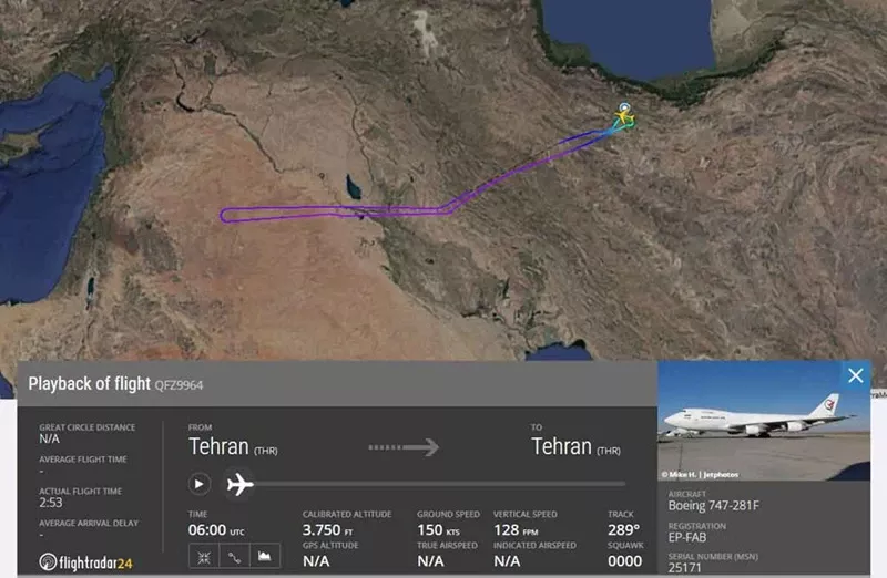 Datos de la plataforma Flightrader24 muestran el desvo del Boeing 747, que regres a Irn.